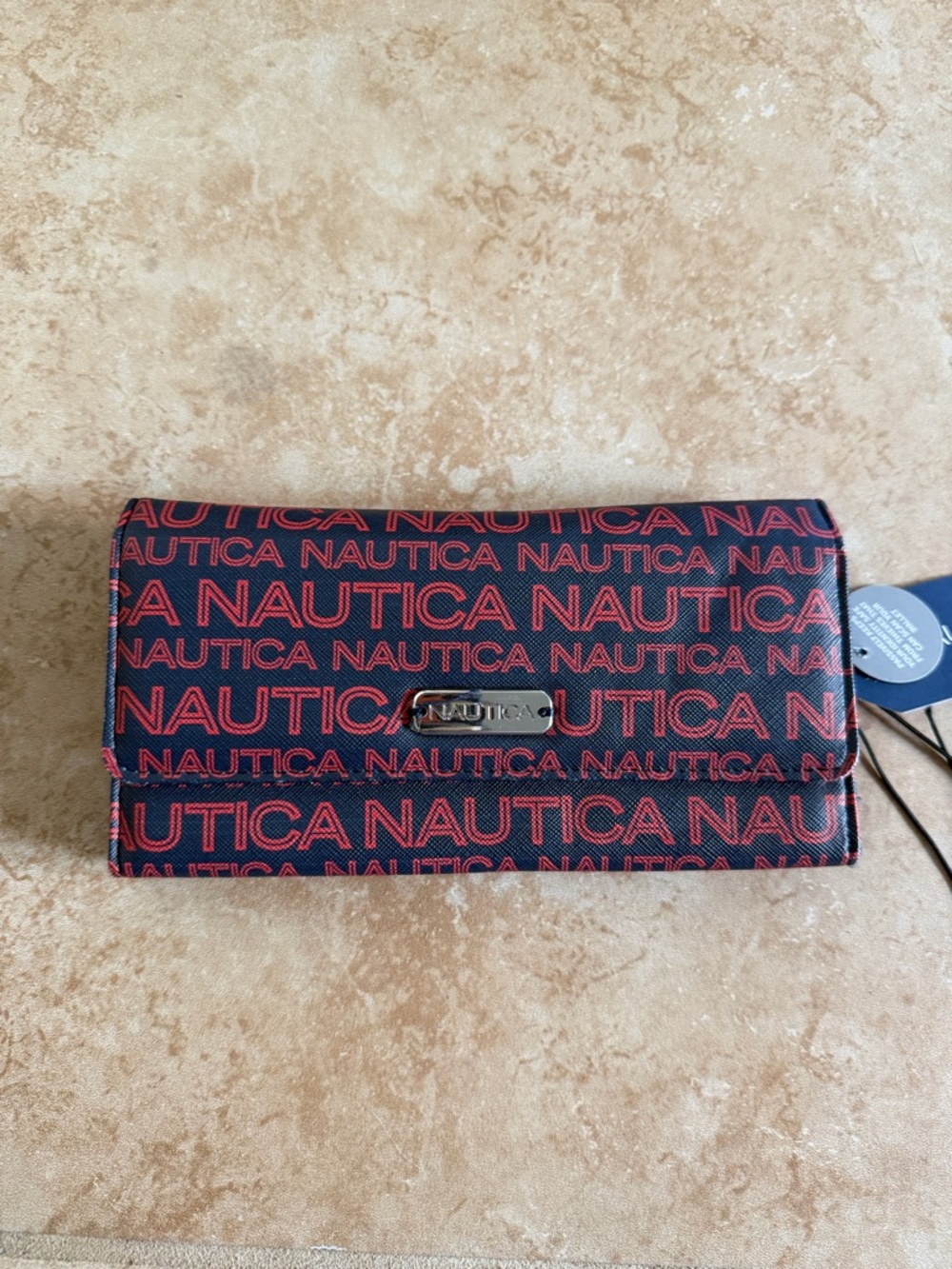 Nautica Repeating Logo Continental Wallet in Navy and Red